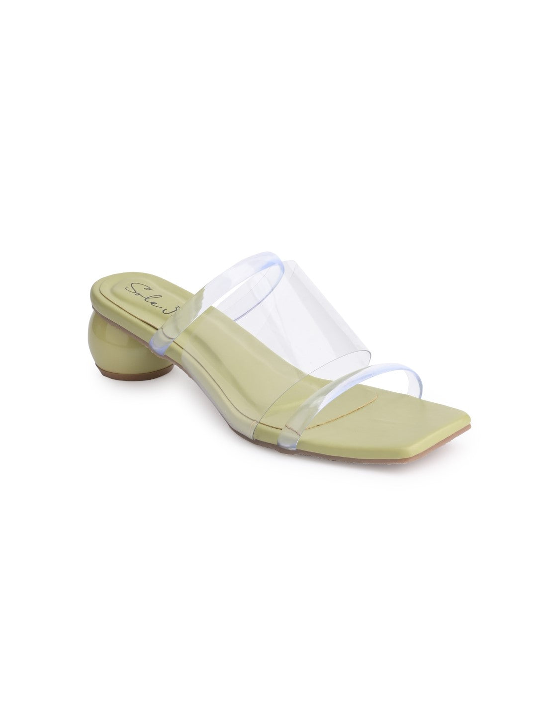 Sole-39 Green transparent three Strap heels - Stylish Comfort day to night wear