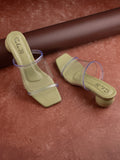 Sole-39 Green transparent three Strap heels - Stylish Comfort day to night wear