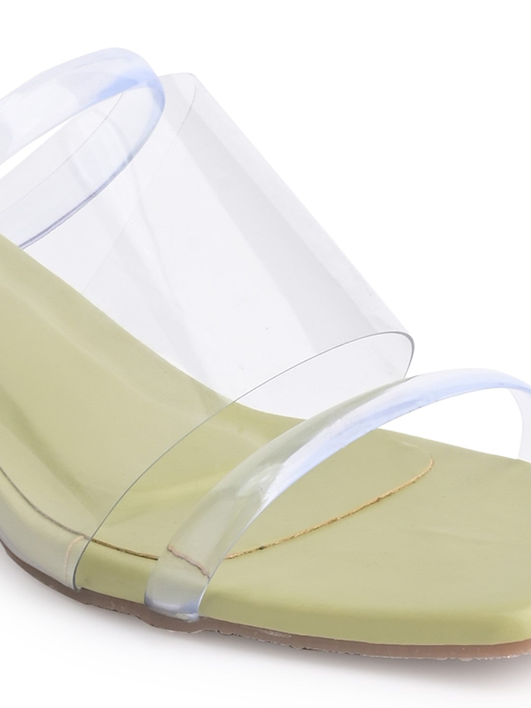 Sole-39 Green transparent three Strap heels - Stylish Comfort day to night wear