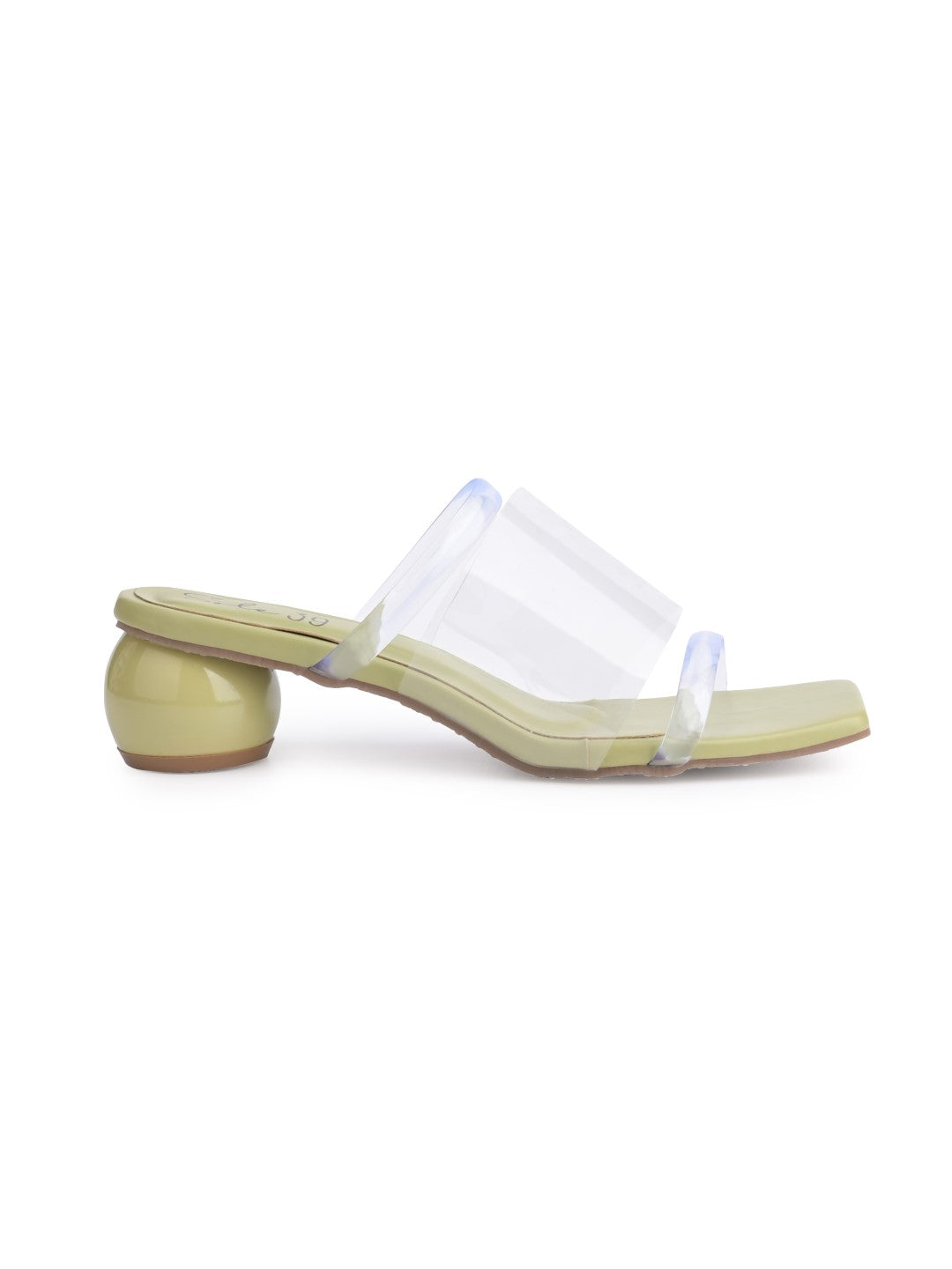 Sole-39 Green transparent three Strap heels - Stylish Comfort day to night wear